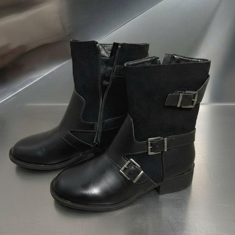 Opium New Black Leather Moto Boots Buckle Ankle Office Siren Indie Sleaze